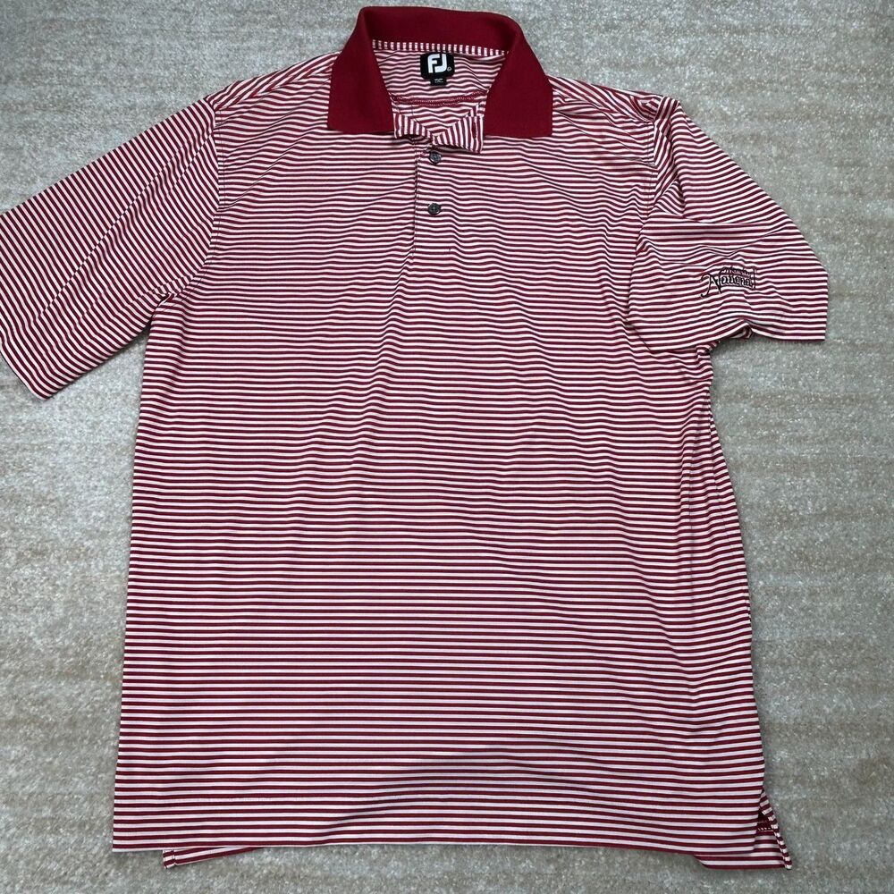 FootJoy Polo Shirt Mens L Red White Striped Memphis National Embroidered Golf